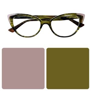 OGI Optical Eyeglasses Frames Olive Green w Pink Accent Made in Japan